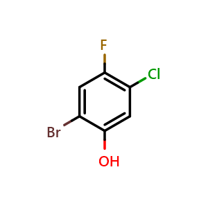 Chemical structure of 2-Bromo-5-chloro-4-fluorophenol , CAS 181288-96-0, AChemBlock X176700
