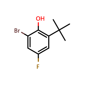 Chemical structure of 2-Bromo-6-(tert-butyl)-4-fluorophenol , CAS 2625488-77-7, AChemBlock X176716