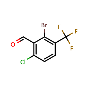 Chemical structure of 2-Bromo-6-chloro-3-trifluoromethylbenzaldehyde , CAS 2092863-60-8, AChemBlock X176723