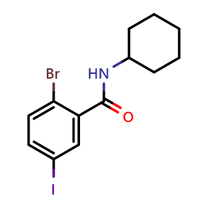 Chemical structure of 2-Bromo-N-cyclohexyl-5-iodobenzamide , CAS 1912043-78-7, AChemBlock X176750