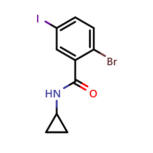 Chemical structure of 2-Bromo-N-cyclopropyl-5-iodobenzamide , CAS 1696557-00-2, AChemBlock X176752