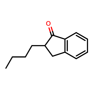 Chemical structure of 2-Butyl-2,3-dihydro-1H-inden-1-one , CAS 76937-26-3, AChemBlock X176765