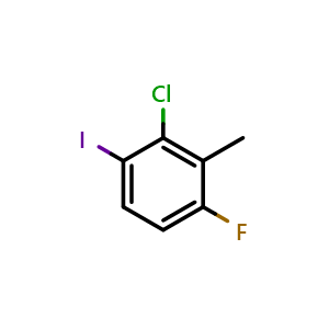 Chemical structure of 2-Chloro-4-fluoro-1-iodo-3-methylbenzene , CAS 1056942-43-8, AChemBlock X176859