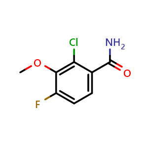 Chemical structure of 2-Chloro-4-fluoro-3-methoxybenzamide , CAS 2384165-09-5, AChemBlock X176874
