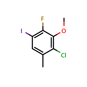 Chemical structure of 2-Chloro-4-fluoro-5-iodo-3-methoxy-1-methylbenzene , CAS 1799612-25-1, AChemBlock X176877