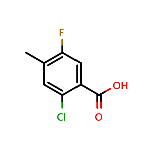 Chemical structure of 2-chloro-5-fluoro-4-methylbenzoic acid , CAS 103877-61-8, AChemBlock X176923