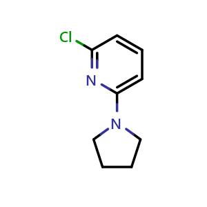 Chemical structure of 2-Chloro-6-(pyrrolidin-1-yl)pyridine , CAS 117362-51-3, AChemBlock X176937