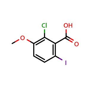 Chemical structure of 2-chloro-6-iodo-3-methoxybenzoic acid , CAS 2385768-07-8, AChemBlock X176945