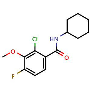 Chemical structure of 2-Chloro-N-cyclohexyl-4-fluoro-3-methoxybenzamide , CAS 2586126-81-8, AChemBlock X176961
