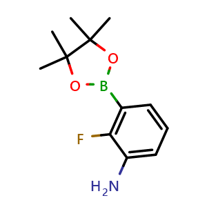 Chemical structure of 2-fluoro-3-(4,4,5,5-tetramethyl-1,3,2-dioxaborolan-2-yl)benzenamine , CAS 1231892-80-0, AChemBlock X177083