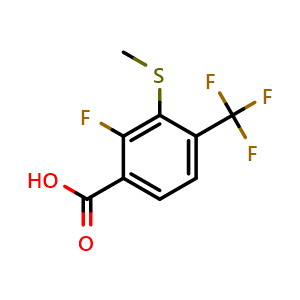 Chemical structure of 2-Fluoro-3-(methylthio)-4-(trifluoromethyl)benzoic acid , CAS 1262515-30-9, AChemBlock X177092