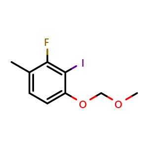 Chemical structure of 2-Fluoro-3-iodo-4-(methoxymethoxy)-1-methylbenzene , CAS 2734779-57-6, AChemBlock X177123