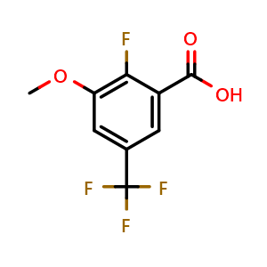 Chemical structure of 2-Fluoro-3-methoxy-5-(trifluoromethyl)benzoic acid , CAS 2387276-54-0, AChemBlock X177154