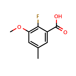 Chemical structure of 2-Fluoro-3-methoxy-5-methylbenzoic acid , CAS 447463-95-8, AChemBlock X177156