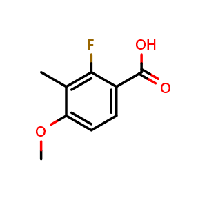Chemical structure of 2-fluoro-4-methoxy-3-methylbenzoic acid , CAS 1427433-72-4, AChemBlock X177202