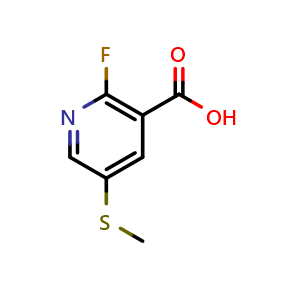 Chemical structure of 2-Fluoro-5-(methylthio)nicotinic acid , CAS 2586127-05-9, AChemBlock X177214