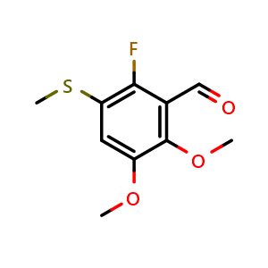 Chemical structure of 2-Fluoro-5,6-dimethoxy-3-(methylthio)benzaldehyde , CAS 2755716-78-8, AChemBlock X177216