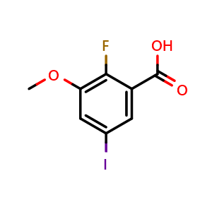 Chemical structure of 2-Fluoro-5-iodo-3-methoxybenzoic acid , CAS 2090422-30-1, AChemBlock X177221