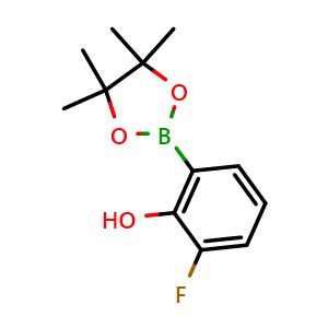 Chemical structure of 2-Fluoro-6-(4,4,5,5-tetramethyl-1,3,2-dioxaborolan-2-yl)phenol , CAS 2304634-50-0, AChemBlock X177251