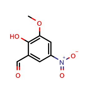 Chemical structure of 2-hydroxy-3-methoxy-5-nitro-benzaldehyde , CAS 17028-61-4, AChemBlock X177292