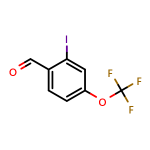 Chemical structure of 2-Iodo-4-(trifluoromethoxy)benzaldehyde , CAS 2168728-37-6, AChemBlock X177306