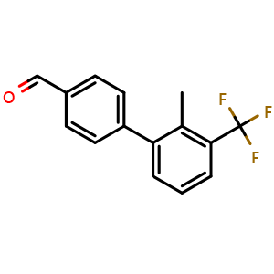 Chemical structure of 2'-Methyl-3'-(trifluoromethyl)-[1,1'-biphenyl]-4-carbaldehyde , CAS 2764729-65-7, AChemBlock X177378