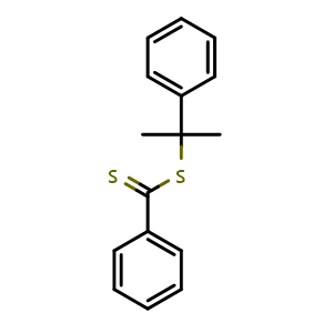 Chemical structure of 2-phenylpropan-2-yl benzodithioate , CAS 201611-77-0, AChemBlock X177414
