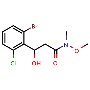 Chemical structure of 3-(2-Bromo-6-chlorophenyl)-3-hydroxy-N-methoxy-N-methylpropanamide , CAS 2755718-38-6, AChemBlock X177462