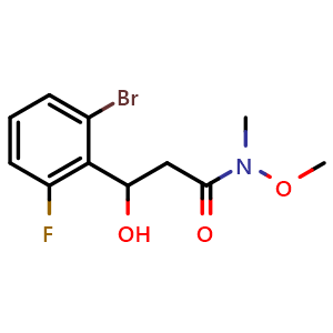 Chemical structure of 3-(2-Bromo-6-fluorophenyl)-3-hydroxy-N-methoxy-N-methylpropanamide , CAS 2807448-46-8, AChemBlock X177464
