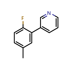 Chemical structure of 3-(2-Fluoro-5-methylphenyl)pyridine , CAS 1214373-40-6, AChemBlock X177470
