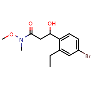 Chemical structure of 3-(4-Bromo-2-ethylphenyl)-3-hydroxy-N-methoxy-N-methylpropanamide , CAS 2807471-53-8, AChemBlock X177498