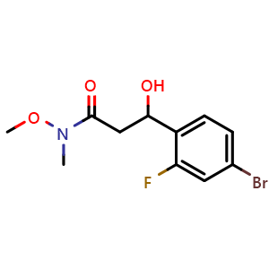 Chemical structure of 3-(4-Bromo-2-fluorophenyl)-3-hydroxy-N-methoxy-N-methylpropanamide , CAS 2755723-68-1, AChemBlock X177499