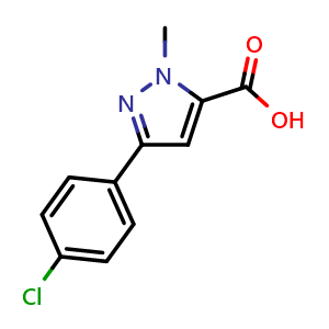Chemical structure of 3-(4-chlorophenyl)-1-methyl-1H-Pyrazole-5-carboxylic acid , CAS 1015868-48-0, AChemBlock X177514