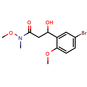 Chemical structure of 3-(5-Bromo-2-methoxyphenyl)-3-hydroxy-N-methoxy-N-methylpropanamide , CAS 2755722-56-4, AChemBlock X177521