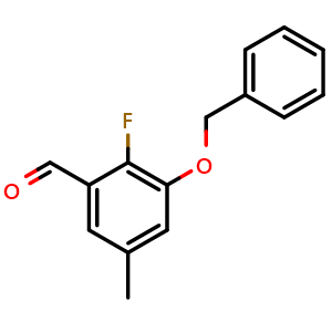 Chemical structure of 3-(Benzyloxy)-2-fluoro-5-methylbenzaldehyde , CAS 2764731-17-9, AChemBlock X177539