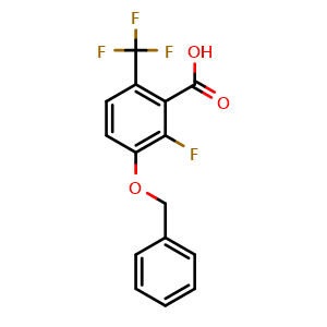 Chemical structure of 3-(Benzyloxy)-2-fluoro-6-(trifluoromethyl)benzoic acid , CAS 2755719-79-8, AChemBlock X177541