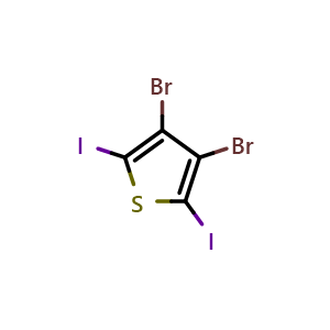 Chemical structure of 3,4-Dibromo-2,5-diiodothiophene , CAS 67027-89-8, AChemBlock X177611