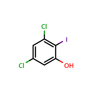 Chemical structure of 3,5-dichloro-2-iodophenol , CAS 1028332-19-5, AChemBlock X177679