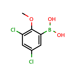 Chemical structure of 3,5-dichloro-2-methoxyphenylboronic acid , CAS 2573074-25-4, AChemBlock X177684