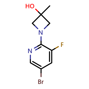 Chemical structure of 1-(5-bromo-3-fluoropyridin-2-yl)-3-methylazetidin-3-ol , CAS 1701617-17-5, AChemBlock X177774