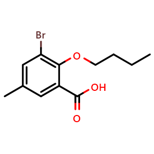 Chemical structure of 3-Bromo-2-butoxy-5-methylbenzoic acid , CAS 2413441-20-8, AChemBlock X177813