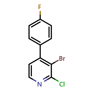 Chemical structure of 3-Bromo-2-chloro-4-(4-fluorophenyl)pyridine , CAS 2764729-13-5, AChemBlock X177815