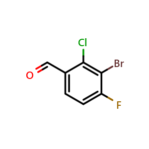 Chemical structure of 3-Bromo-2-chloro-4-fluorobenzaldehyde , CAS 1536695-02-9, AChemBlock X177818
