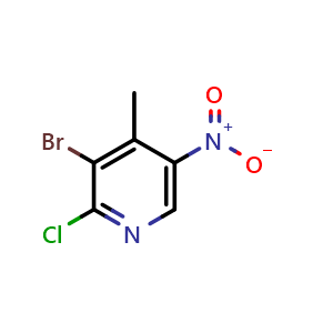 Chemical structure of 3-bromo-2-chloro-4-methyl-5-nitro-Pyridine , CAS 1049706-73-1, AChemBlock X177819