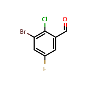 Chemical structure of 3-Bromo-2-chloro-5-fluorobenzaldehyde , CAS 1807017-49-7, AChemBlock X177822