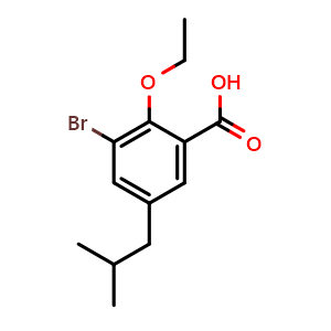 Chemical structure of 3-Bromo-2-ethoxy-5-isobutylbenzoic acid , CAS 2807463-89-2, AChemBlock X177837