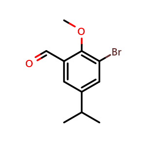 Chemical structure of 3-Bromo-2-methoxy-5-(propan-2-yl)benzaldehyde , CAS 1780438-06-3, AChemBlock X177857
