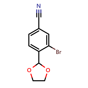 Chemical structure of 3-bromo-4-(1,3-dioxolan-2-yl)benzonitrile , CAS 2586125-79-1, AChemBlock X177868