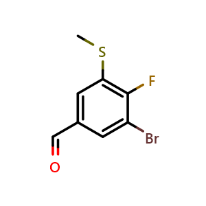 Chemical structure of 3-Bromo-4-fluoro-5-(methylthio)benzaldehyde , CAS 2807455-66-7, AChemBlock X177880