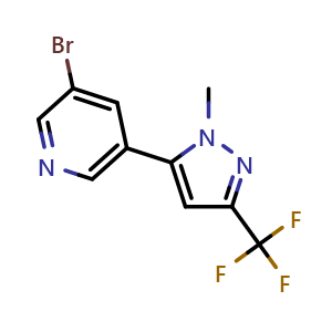 Chemical structure of 3-bromo-5-(1-methyl-3-(trifluoromethyl)-1H-pyrazol-5-yl)pyridine , CAS 2432849-17-5, AChemBlock X177891